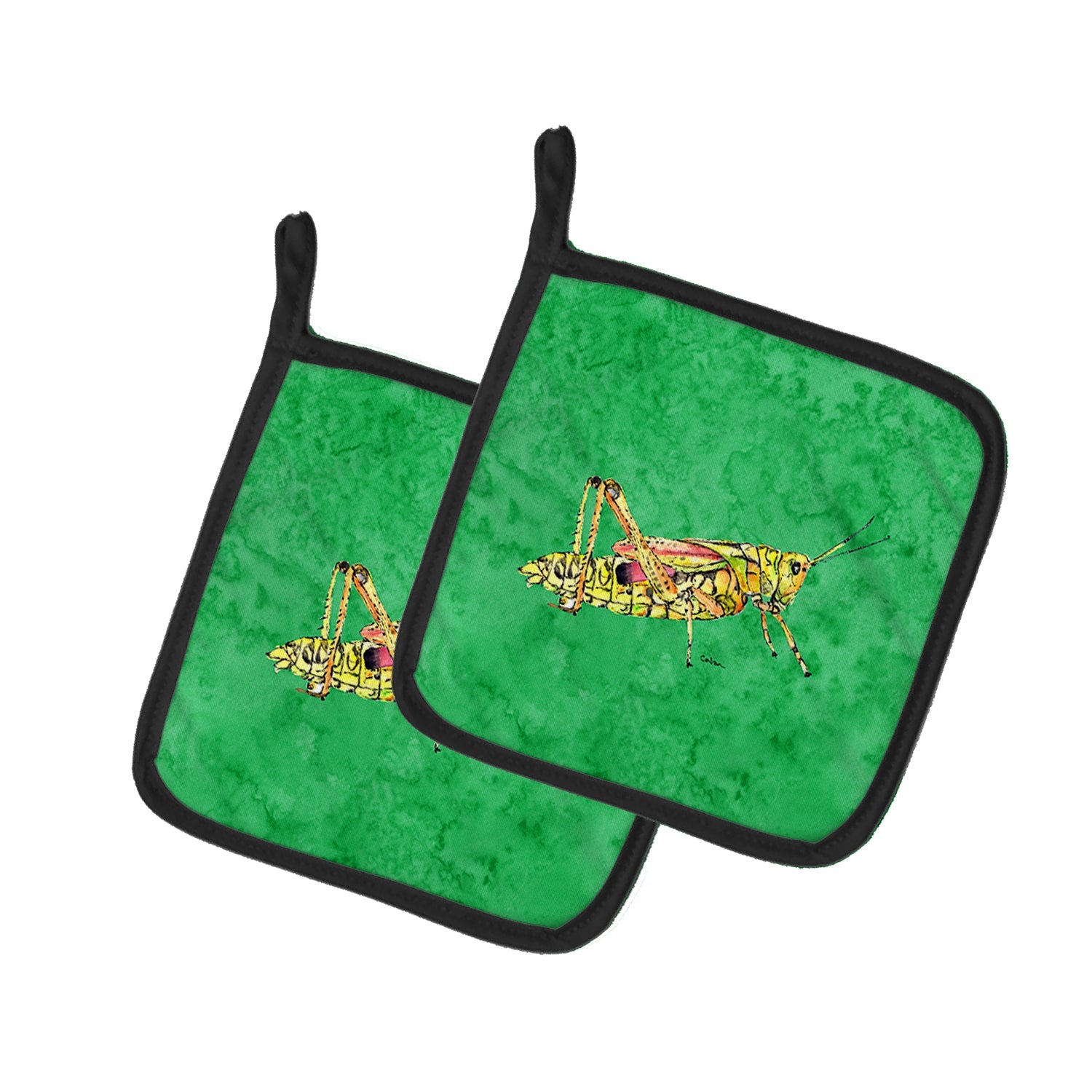 Grasshopper on Green Pot Holder Set of 2 Heat Resistant Quilted Hot Pads 7.5 x 7.5 Inch, Insulated Kitchen Trivets for Cooking & Baking