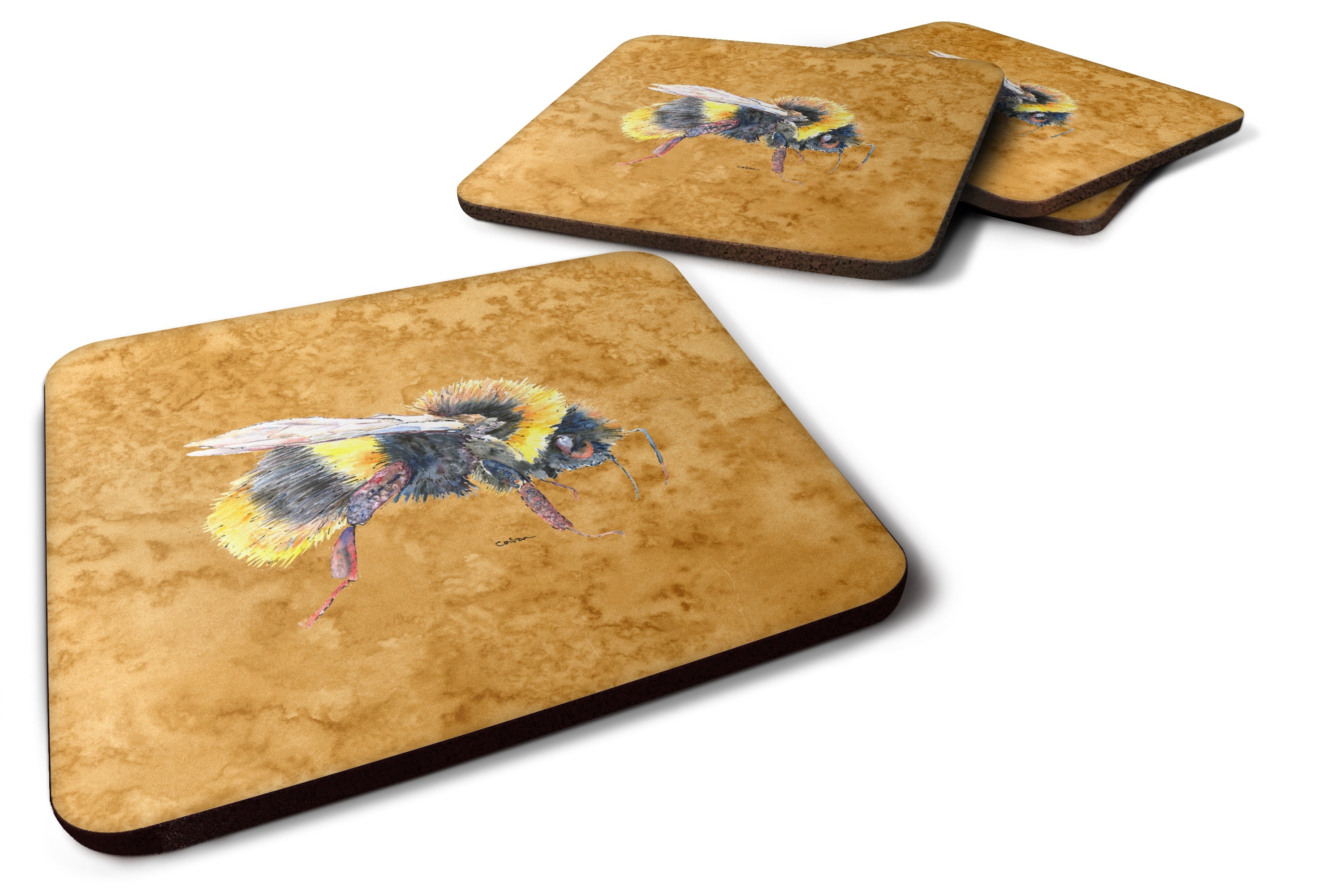 Bee on Gold Foam Coasters Set of 4 Cup Coasters for Indoor Outdoor, Tabletop Protection, Anti Slip, Mouse pad Material