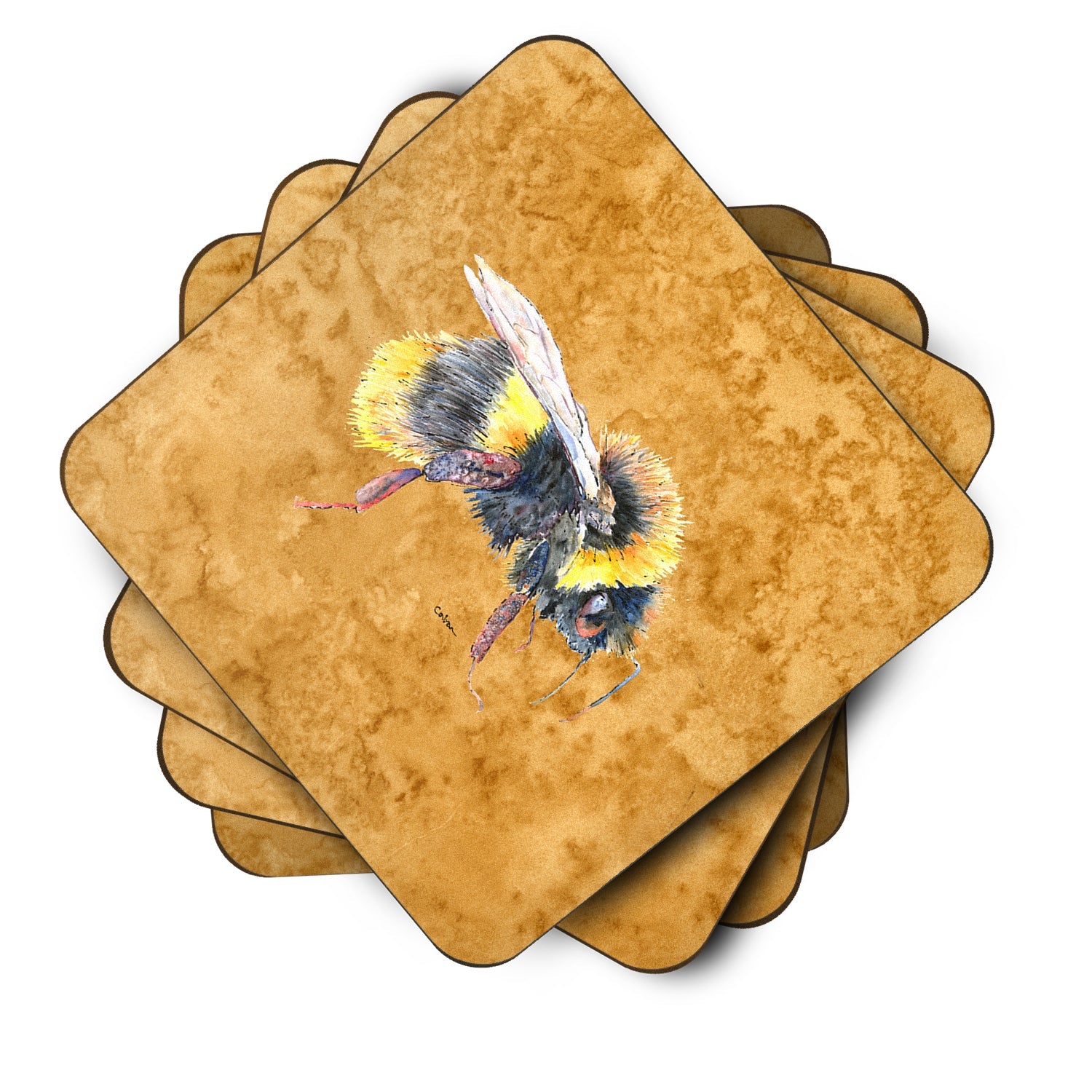 Bee on Gold Foam Coasters Set of 4 Cup Coasters for Indoor Outdoor, Tabletop Protection, Anti Slip, Mouse pad Material