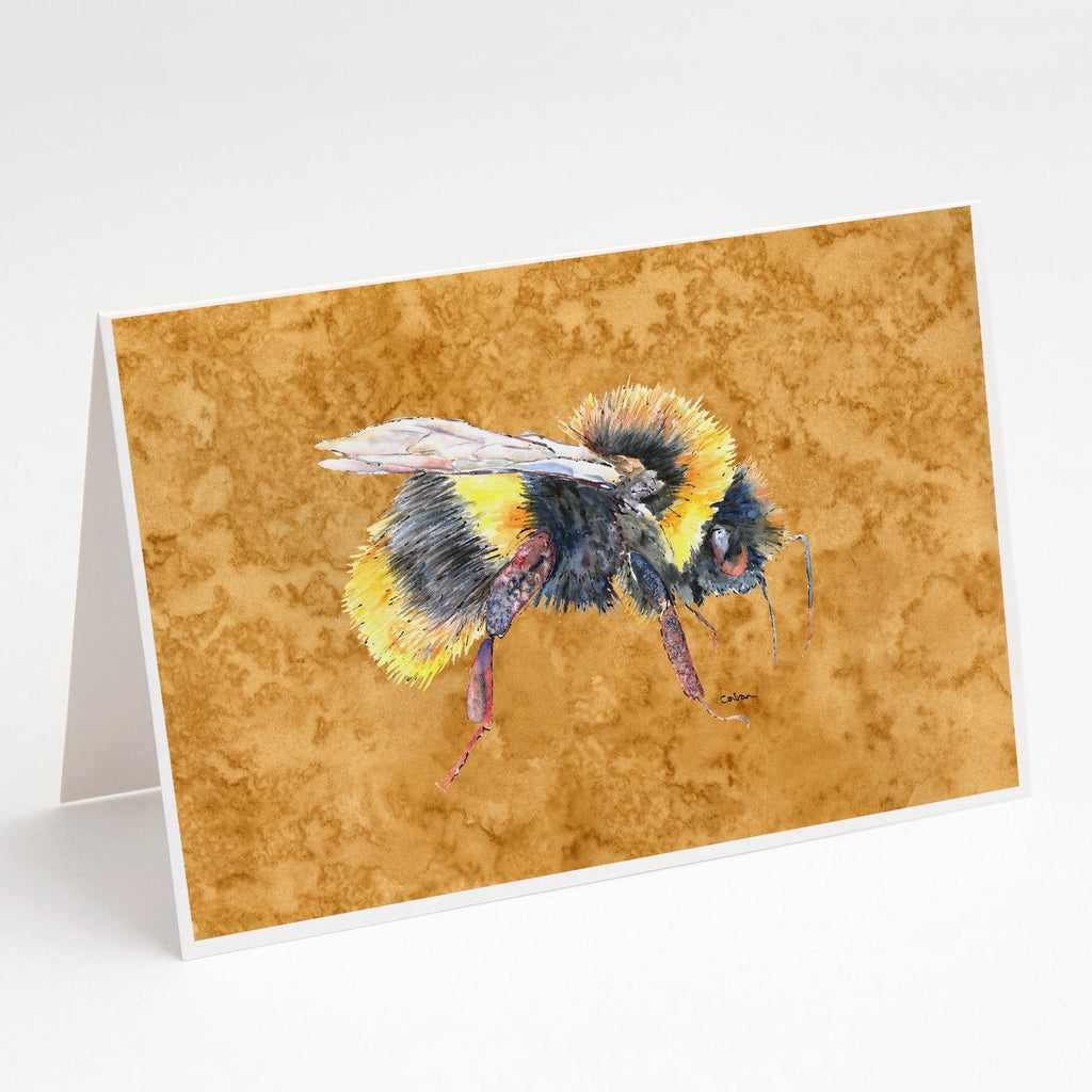 Bee on Gold Greeting Cards Pack of 8 Blank Cards with Envelopes Whimsical A7 Size 5x7