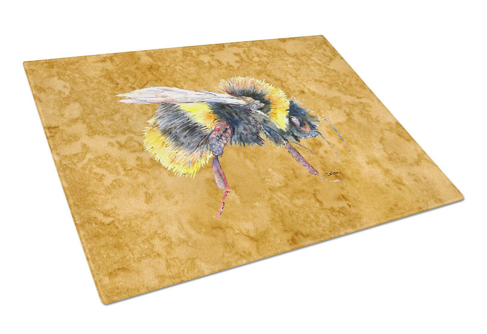 Bee on Gold Cutting Board Tempered Glass Kitchen Cutting Surface, Heat Resistant Chopping, Non-Slip Feet, Food Prep & Serving