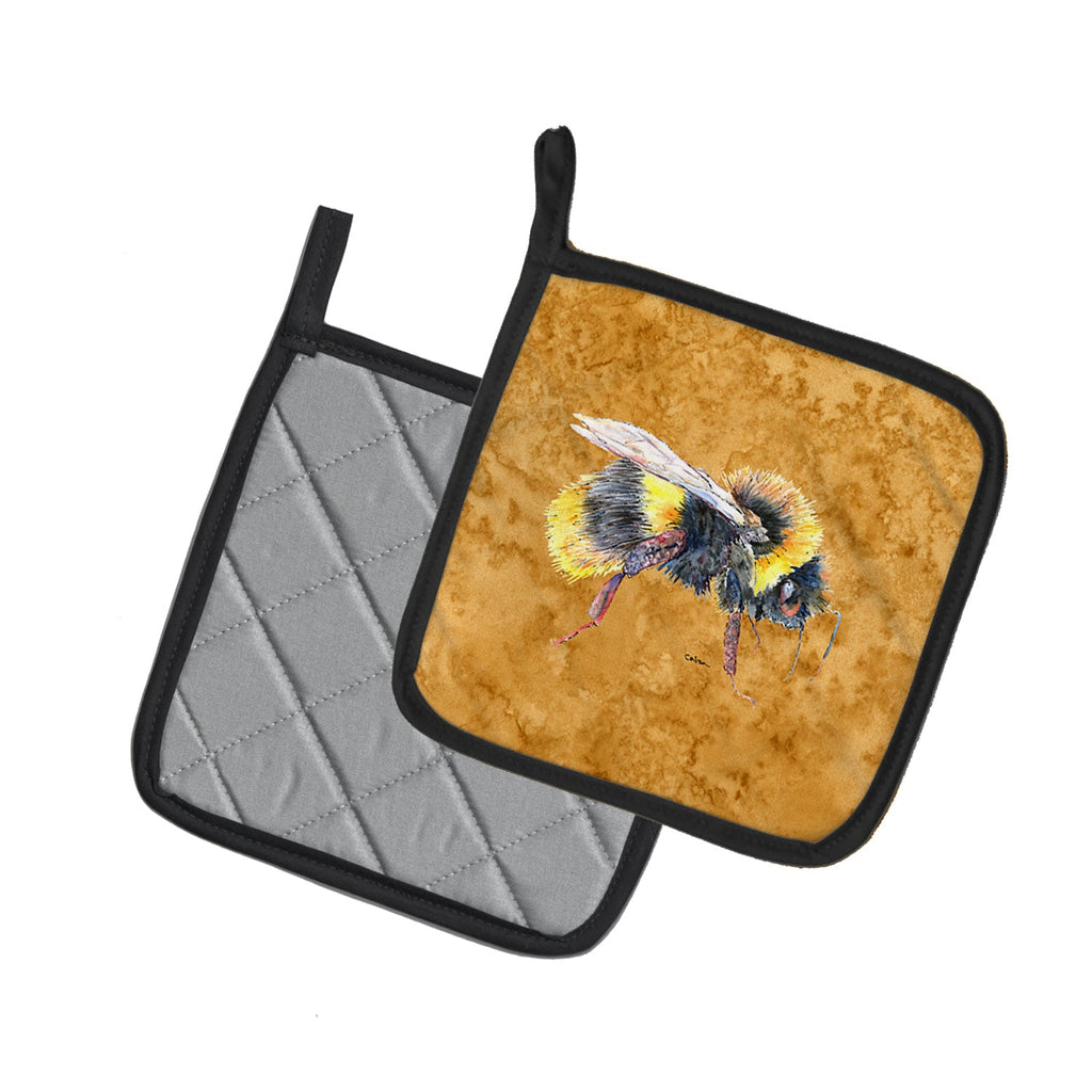 Bee on Gold Pot Holder Set of 2 Heat Resistant Quilted Hot Pads 7.5 x 7.5 Inch, Insulated Kitchen Trivets for Cooking & Baking