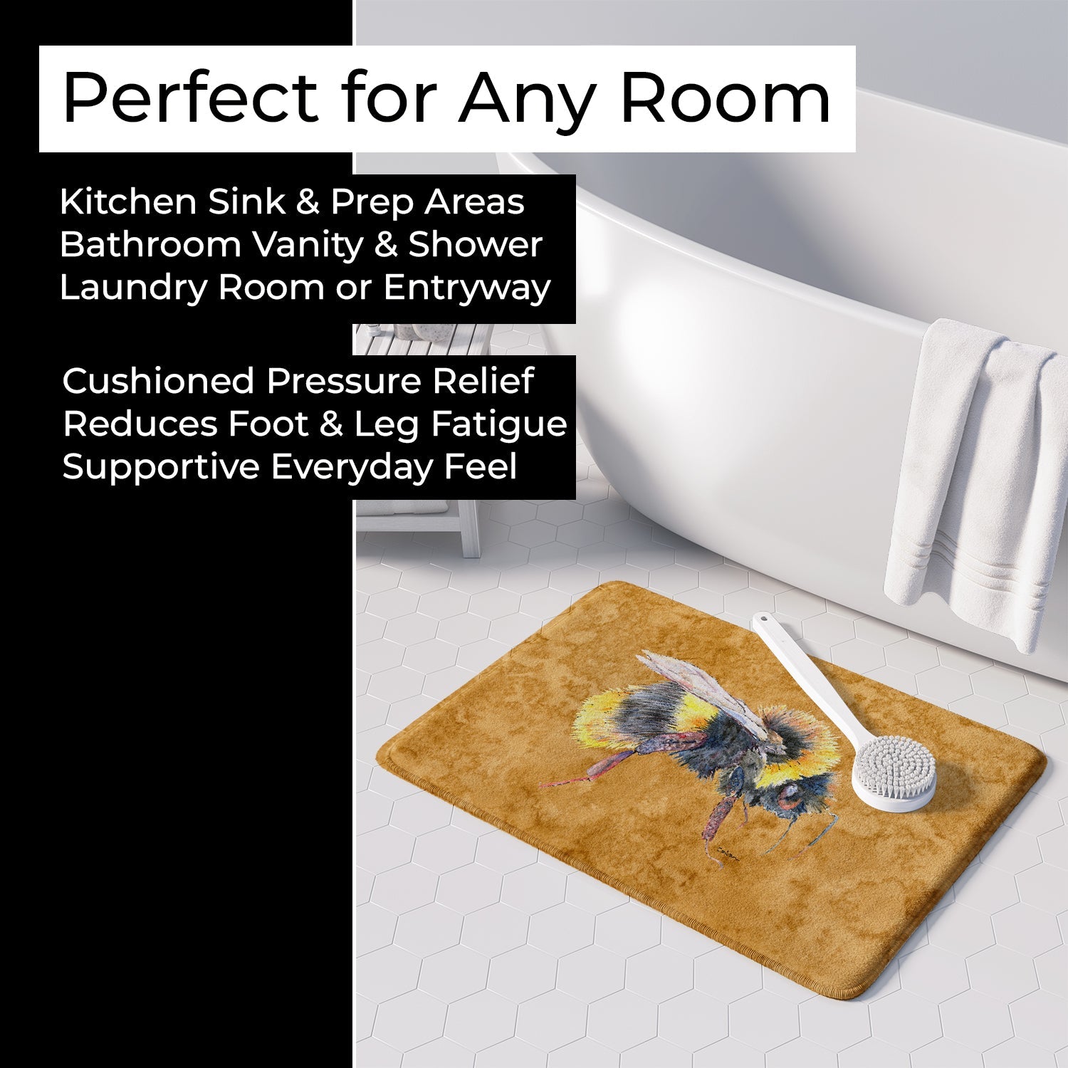 Bee on Gold Memory Foam Kitchen Mat Machine Washable Anti-Fatigue Cushion Comfort Bath or Kitchen Rug