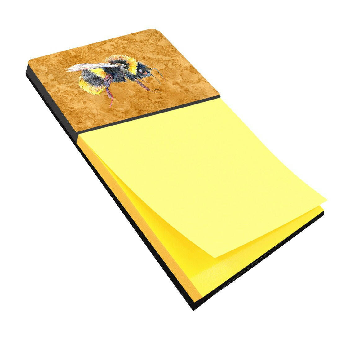 Bee on Gold Watercolor Sticky Note Holder Refillable Dispenser Desk Accessory 3x3 Pad Gift
