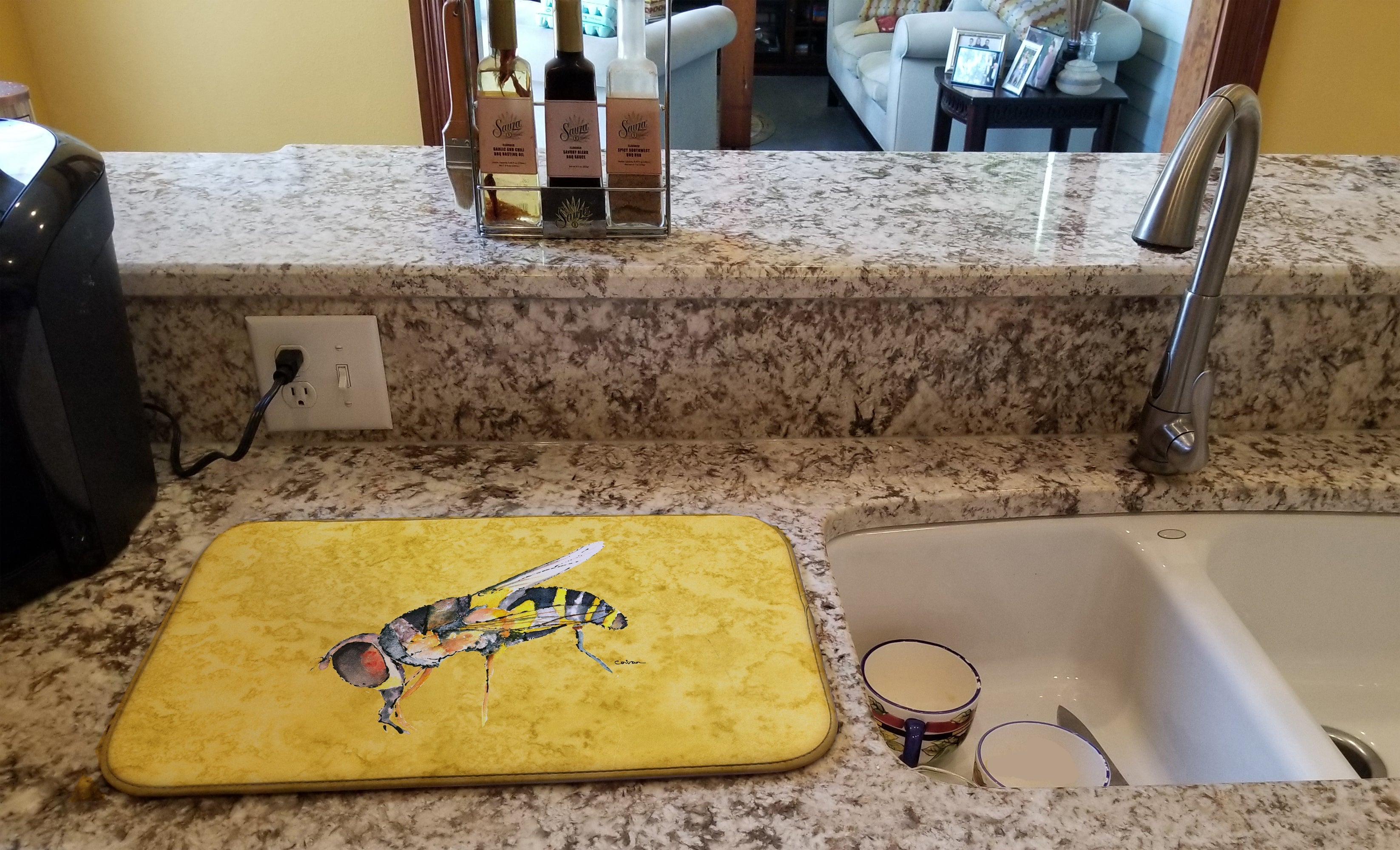 Bee on Yellow Dish Drying Mat Absorbent Dish Drying Mat Pad for Kitchen Counter Dish Drainer Mat for Countertop, 14 x 21", Multicolor