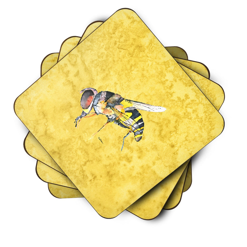 Bee on Yellow Foam Coasters Set of 4 Cup Coasters for Indoor Outdoor, Tabletop Protection, Anti Slip, Mouse pad Material