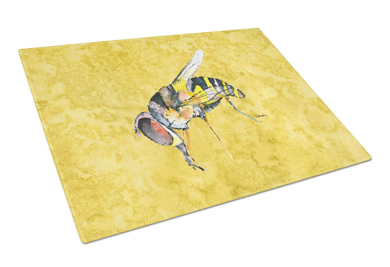 Bee on Yellow Cutting Board Tempered Glass Kitchen Cutting Surface, Heat Resistant Chopping, Non-Slip Feet, Food Prep & Serving