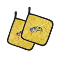 Bee on Yellow Pot Holder Set of 2 Heat Resistant Quilted Hot Pads 7.5 x 7.5 Inch, Insulated Kitchen Trivets for Cooking & Baking