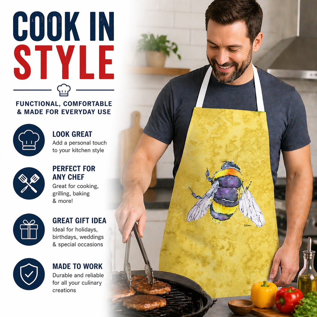 Bee on Yellow Apron Cooking Kitchen Server Baking Crafts Gardening for Adult Women Men, Unisex, Large, Multicolor