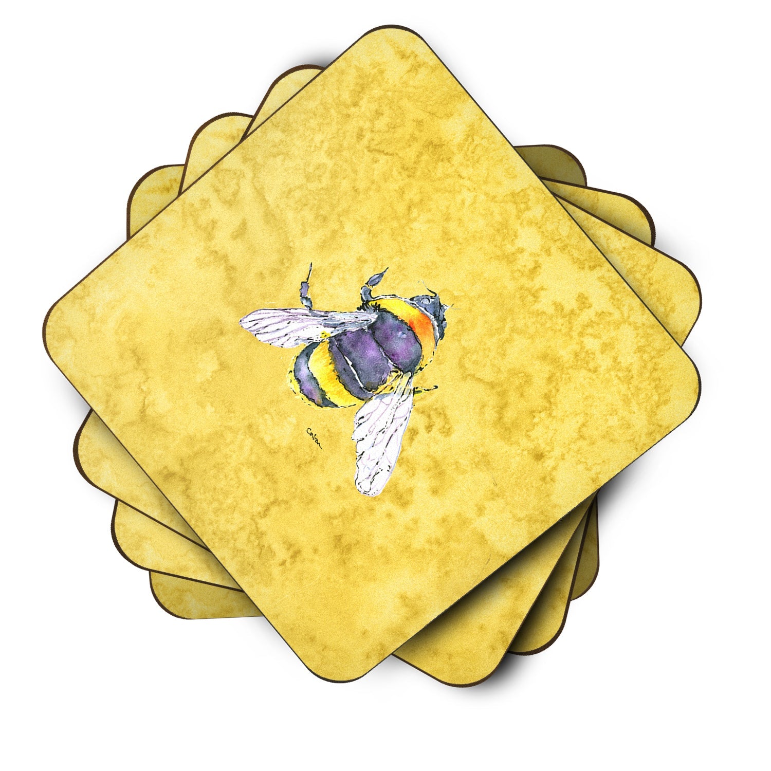 Bee on Yellow Foam Coasters Set of 4 Cup Coasters for Indoor Outdoor, Tabletop Protection, Anti Slip, Mouse pad Material