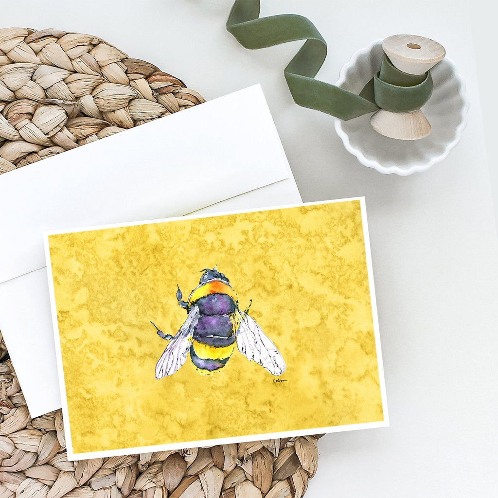 Bee on Yellow Greeting Cards Pack of 8 Blank Cards with Envelopes Whimsical A7 Size 5x7