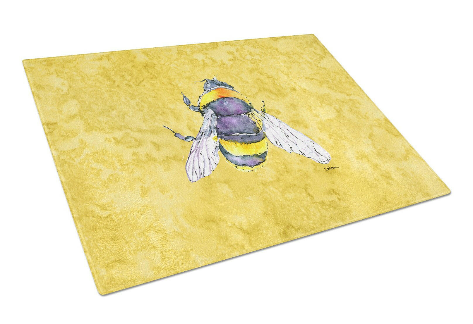 Bee on Yellow Cutting Board Tempered Glass Kitchen Cutting Surface, Heat Resistant Chopping, Non-Slip Feet, Food Prep & Serving