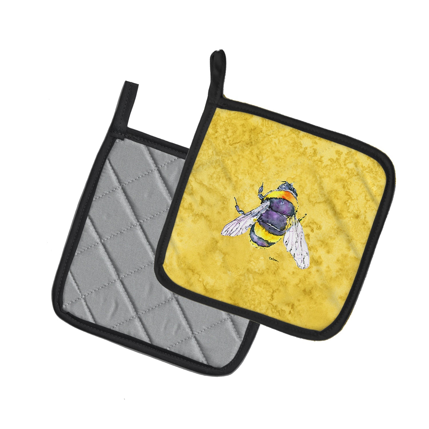 Bee on Yellow Pot Holder Set of 2 Heat Resistant Quilted Hot Pads 7.5 x 7.5 Inch, Insulated Kitchen Trivets for Cooking & Baking