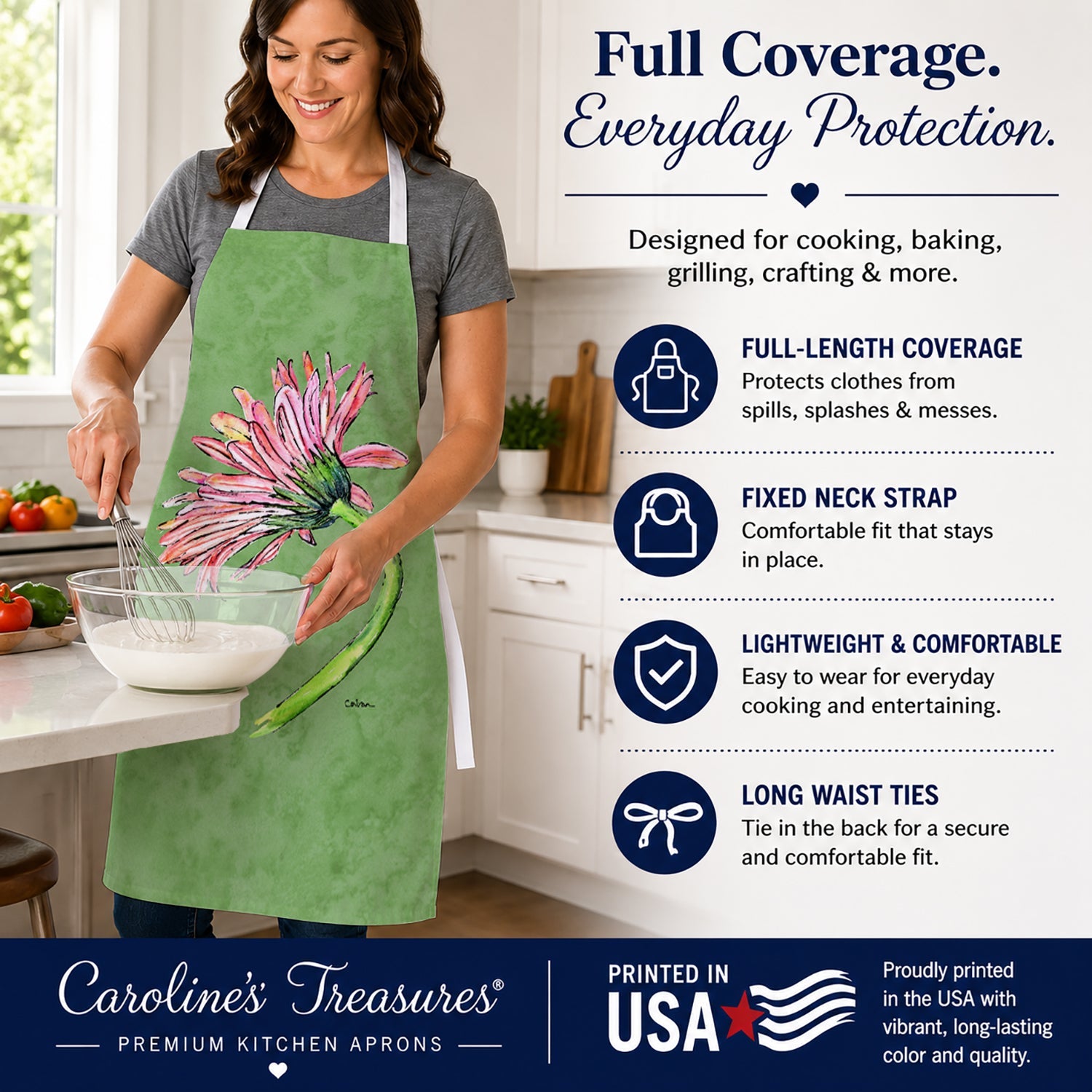 Gerber Daisy Pink Apron Cooking Kitchen Server Baking Crafts Gardening for Adult Women Men, Unisex, Large, Multicolor