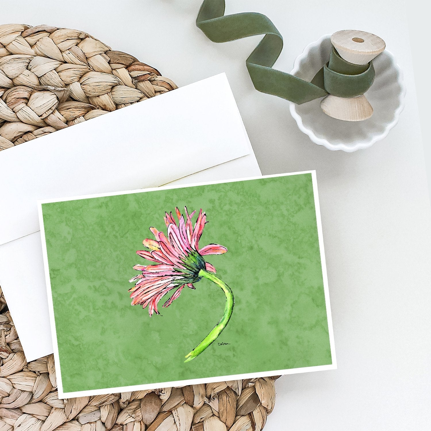 Gerber Daisy Pink Greeting Cards Pack of 8 Blank Cards with Envelopes Whimsical A7 Size 5x7
