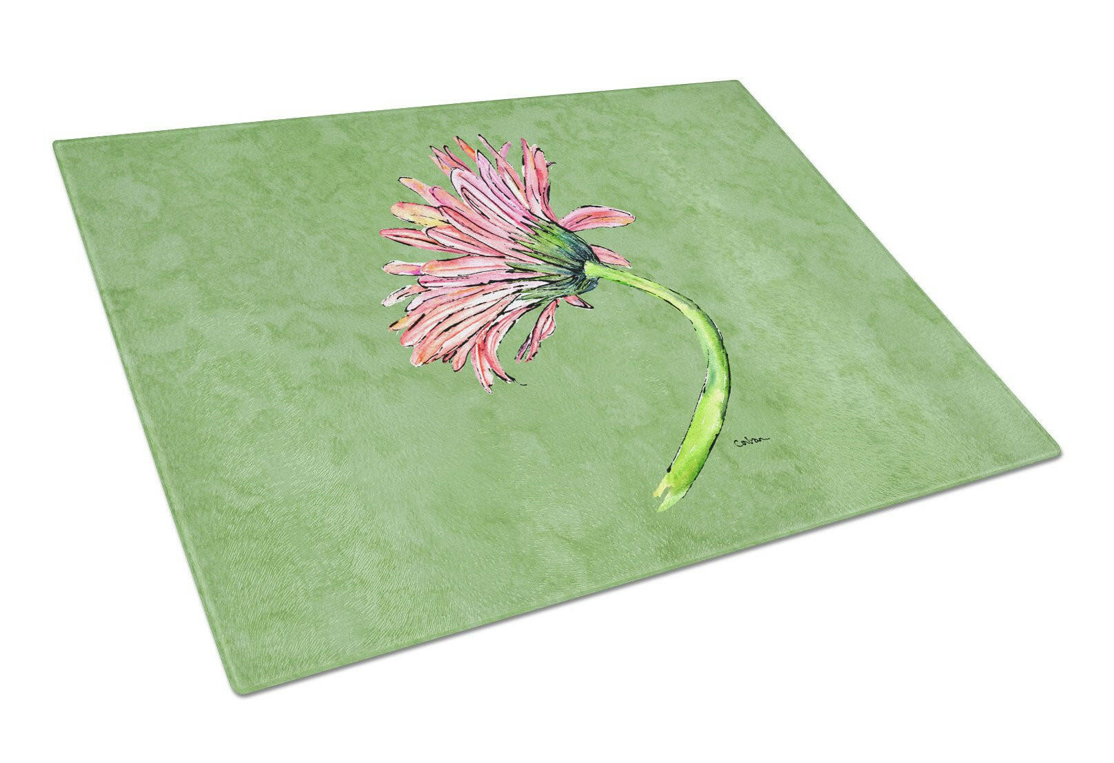 Gerber Daisy Pink Cutting Board Tempered Glass Kitchen Cutting Surface, Heat Resistant Chopping, Non-Slip Feet, Food Prep & Serving