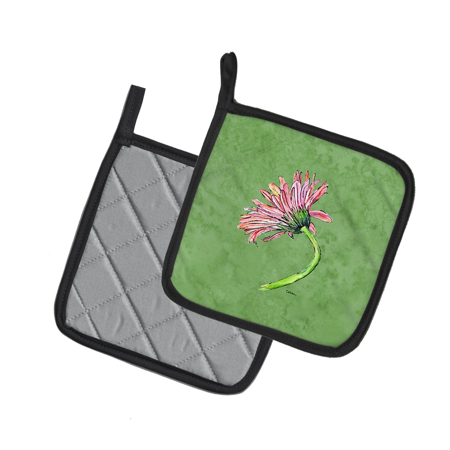 Gerber Daisy Pink Pot Holder Set of 2 Heat Resistant Quilted Hot Pads 7.5 x 7.5 Inch, Insulated Kitchen Trivets for Cooking & Baking