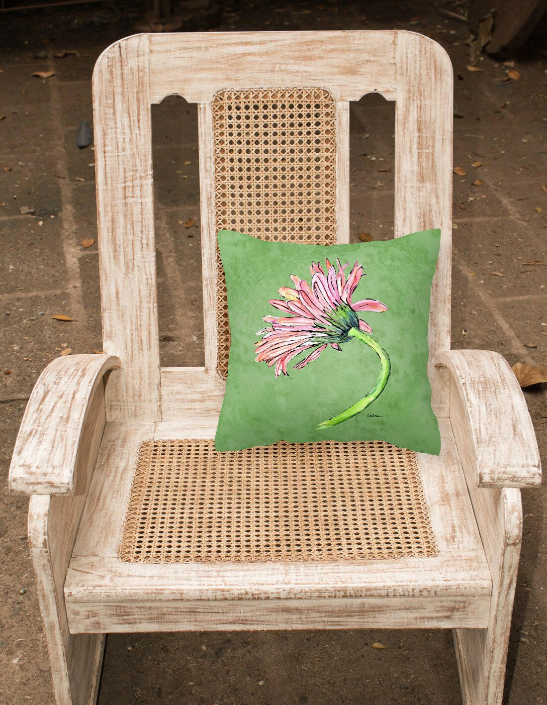 Gerber Daisy Pink Decorative Throw Pillow 14x14 Indoor Outdoor Accent Cushion, Fabric Cover with Insert for Sofa, Bed, Porch & Living Room