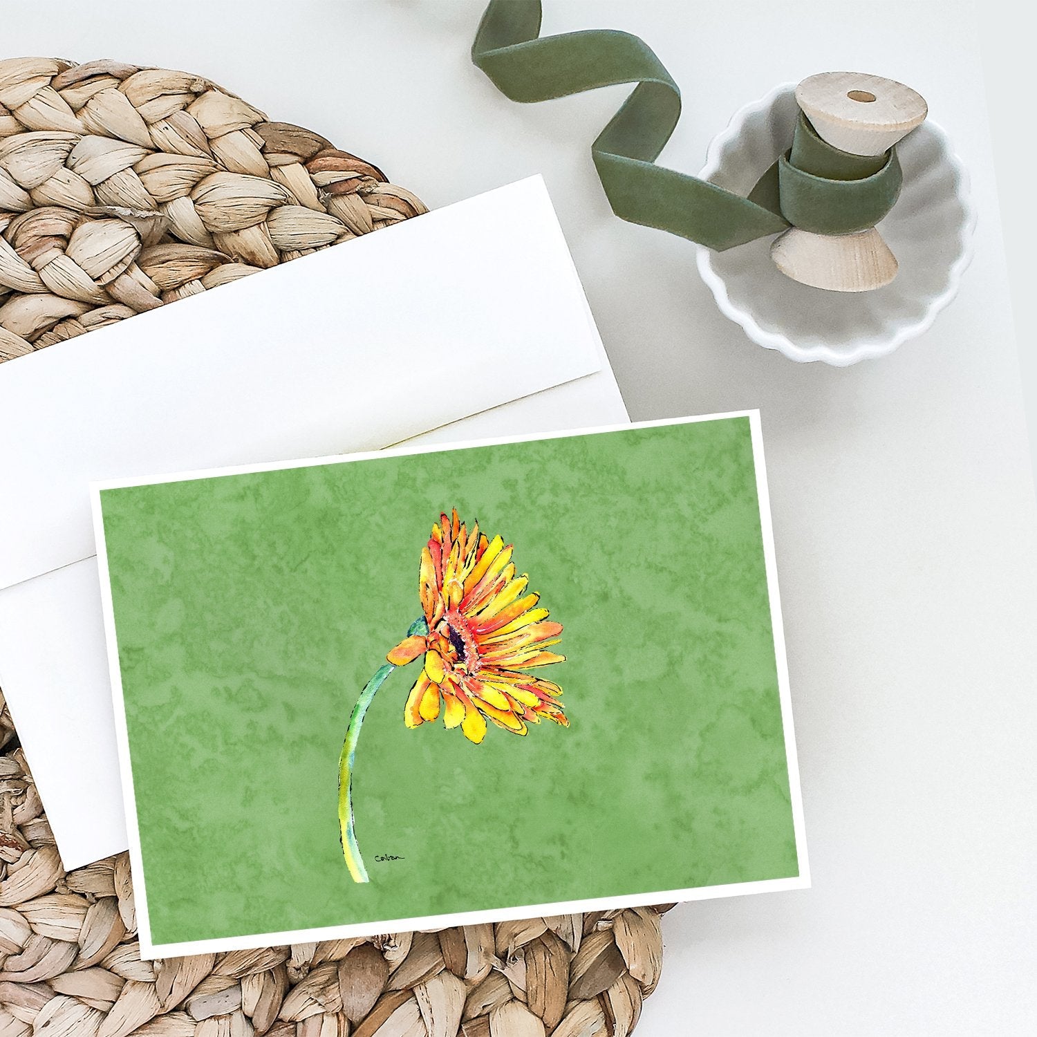 Gerber Daisy Orange Greeting Cards Pack of 8 Blank Cards with Envelopes Whimsical A7 Size 5x7