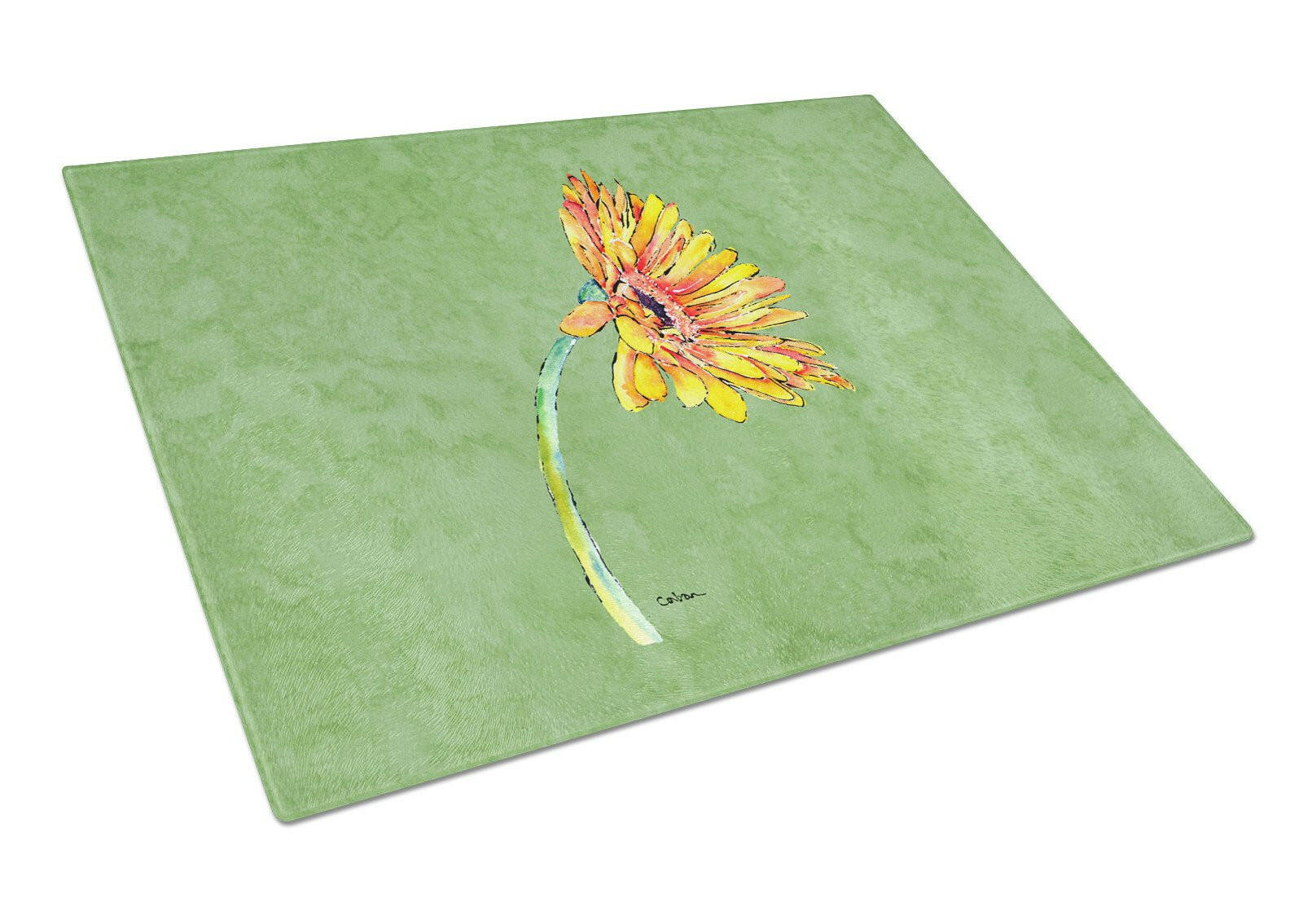 Gerber Daisy Orange Cutting Board Tempered Glass Kitchen Cutting Surface, Heat Resistant Chopping, Non-Slip Feet, Food Prep & Serving