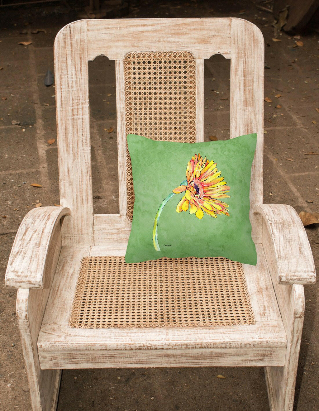 Gerber Daisy Orange Decorative Throw Pillow 14x14 Indoor Outdoor Accent Cushion, Fabric Cover with Insert for Sofa, Bed, Porch & Living Room