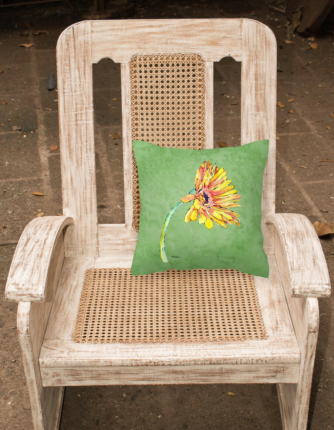 Gerber Daisy Orange Decorative Throw Pillow 14x14 Indoor Outdoor Accent Cushion, Fabric Cover with Insert for Sofa, Bed, Porch & Living Room