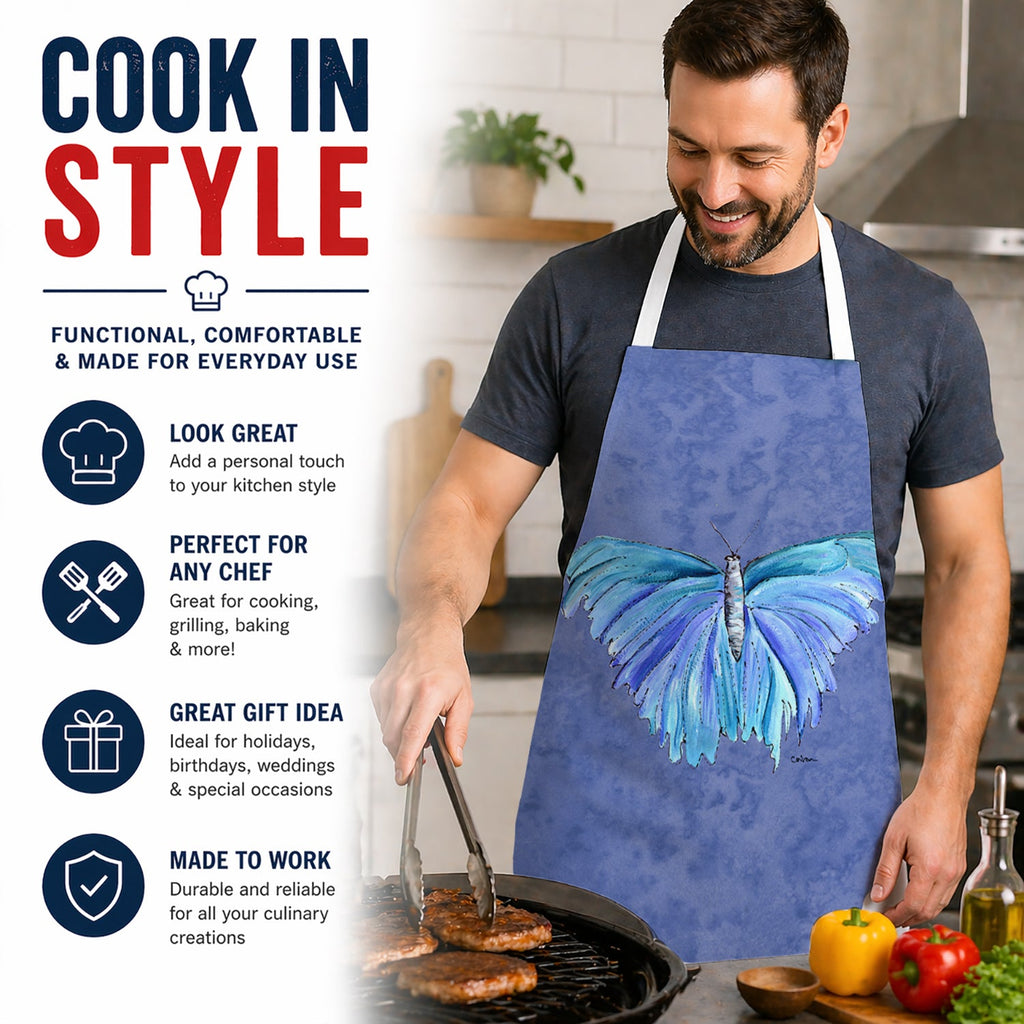 Butterfly on Slate Blue Apron Cooking Kitchen Server Baking Crafts Gardening for Adult Women Men, Unisex, Large, Multicolor