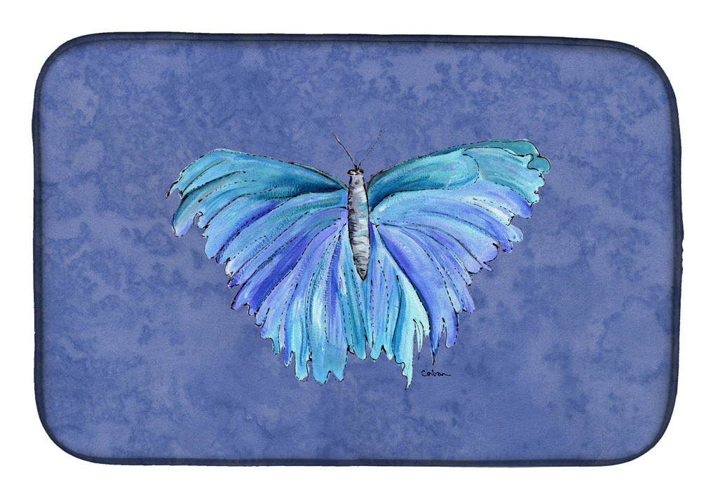 Butterfly on Slate Blue Dish Drying Mat Absorbent Dish Drying Mat Pad for Kitchen Counter Dish Drainer Mat for Countertop, 14 x 21", Multicolor