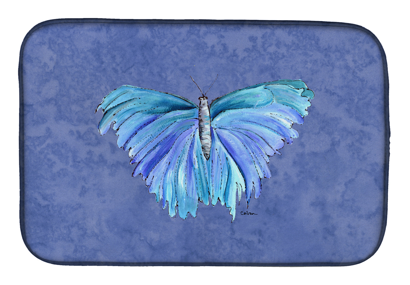 Butterfly on Slate Blue Dish Drying Mat Absorbent Dish Drying Mat Pad for Kitchen Counter Dish Drainer Mat for Countertop, 14 x 21", Multicolor