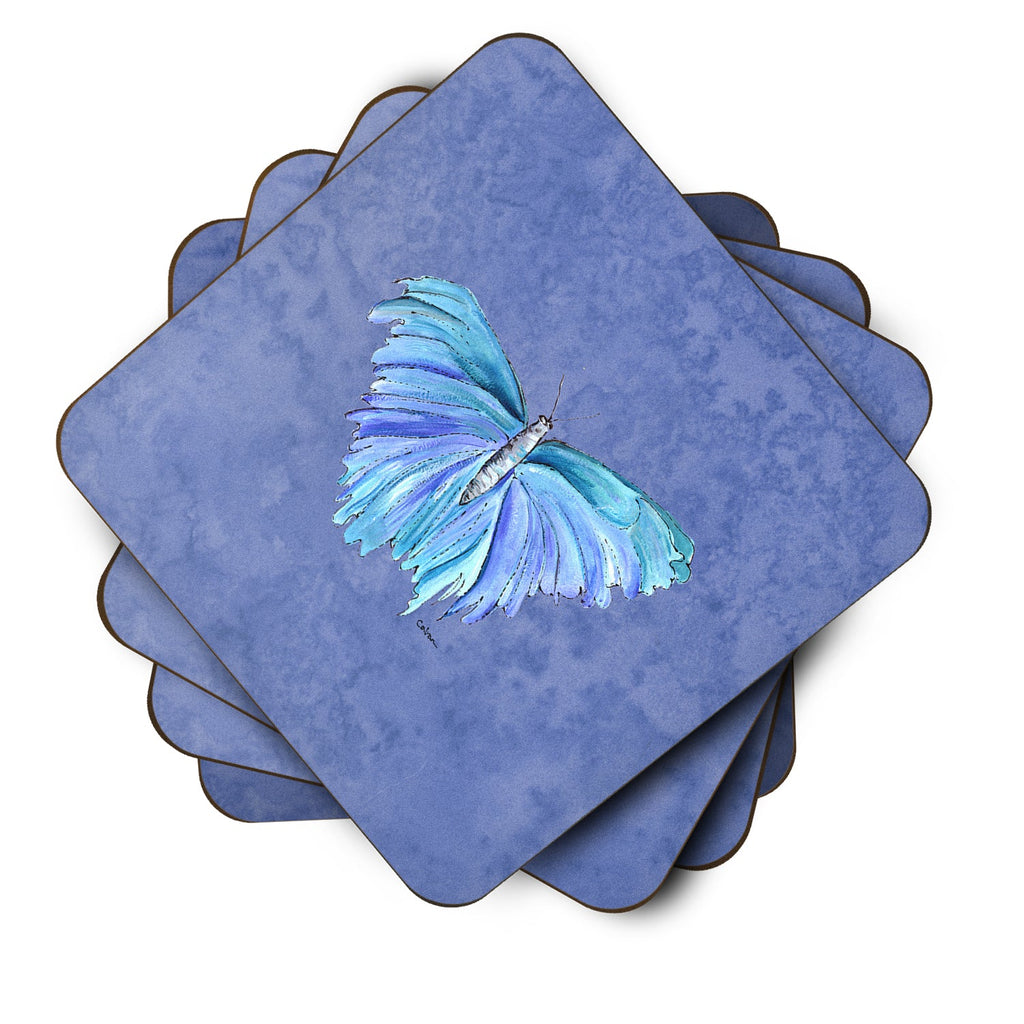 Butterfly on Slate Blue Foam Coasters Set of 4 Cup Coasters for Indoor Outdoor, Tabletop Protection, Anti Slip, Mouse pad Material