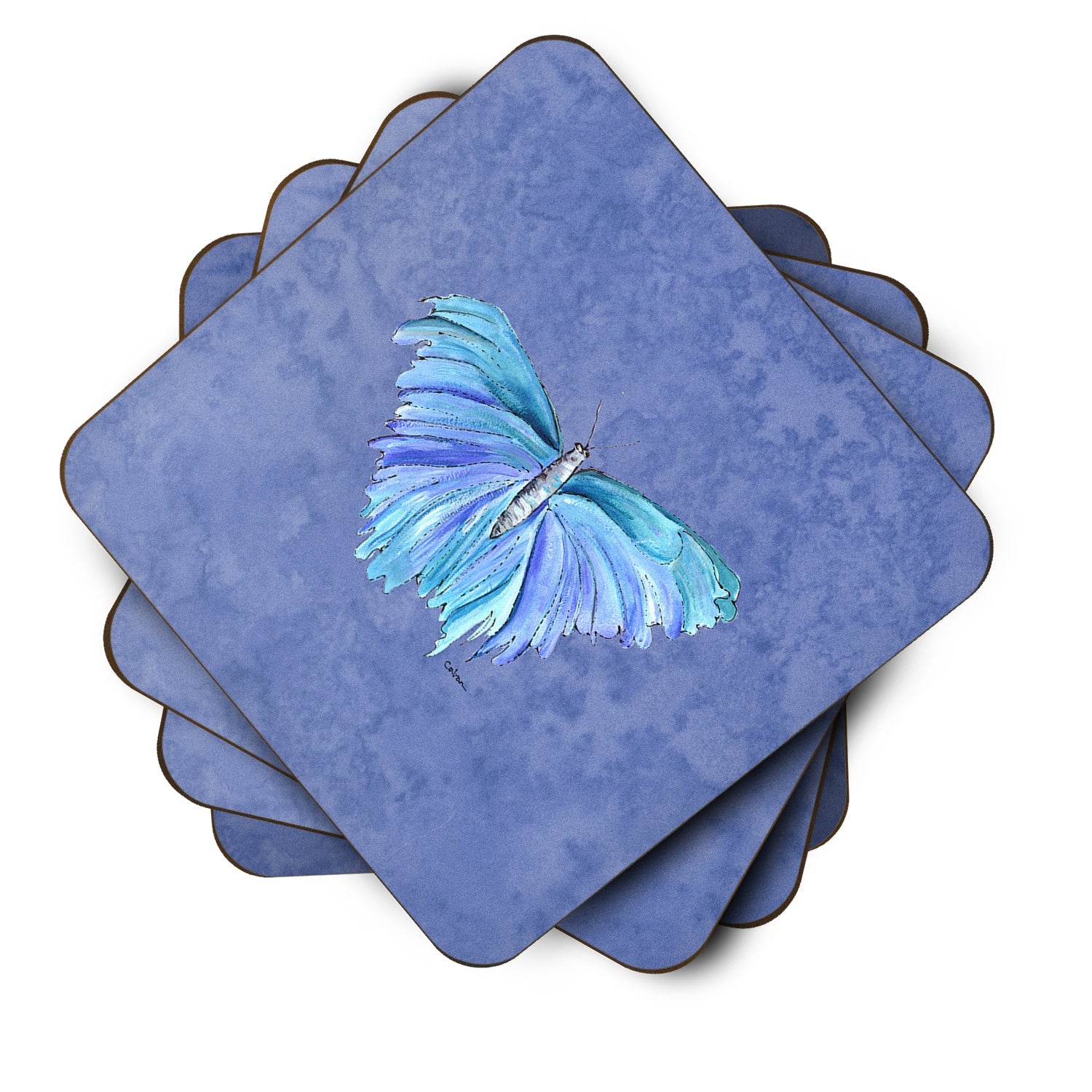 Butterfly on Slate Blue Foam Coasters Set of 4 Cup Coasters for Indoor Outdoor, Tabletop Protection, Anti Slip, Mouse pad Material