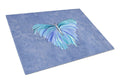 Butterfly on Slate Blue Cutting Board Tempered Glass Kitchen Cutting Surface, Heat Resistant Chopping, Non-Slip Feet, Food Prep & Serving