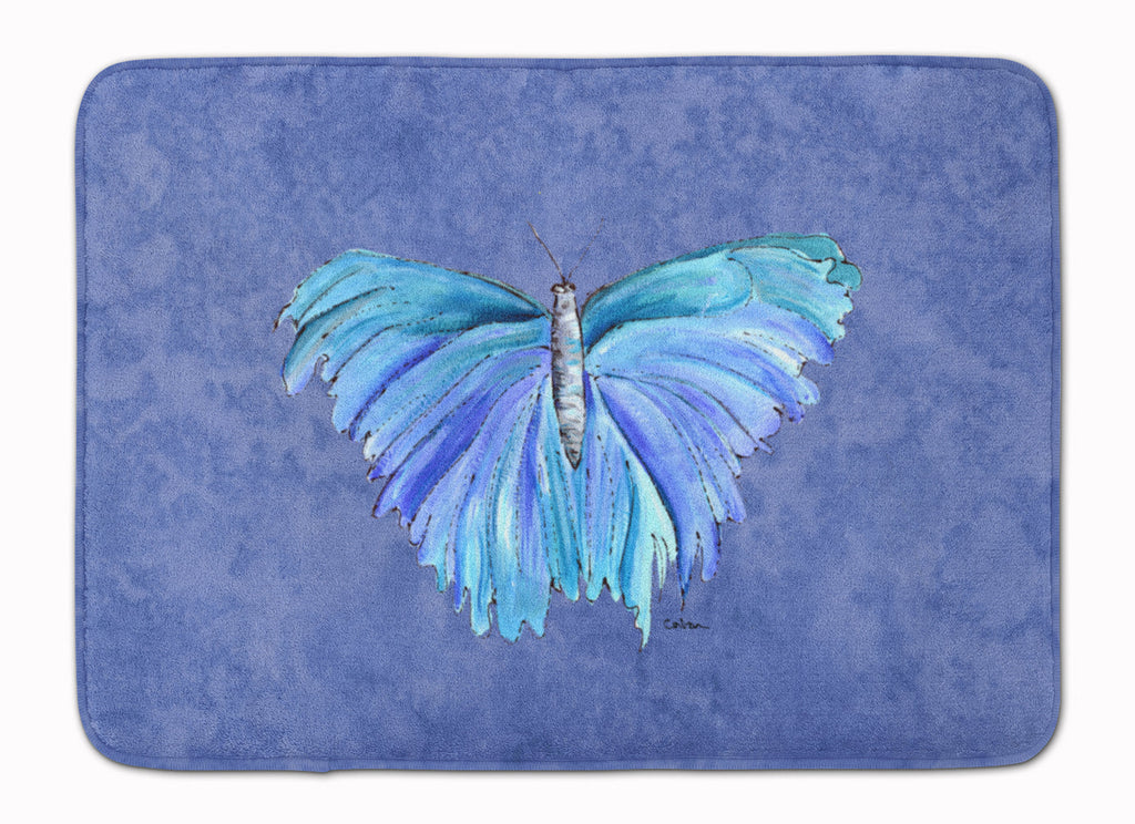 Butterfly on Slate Blue Memory Foam Kitchen Mat Machine Washable Anti-Fatigue Cushion Comfort Bath or Kitchen Rug