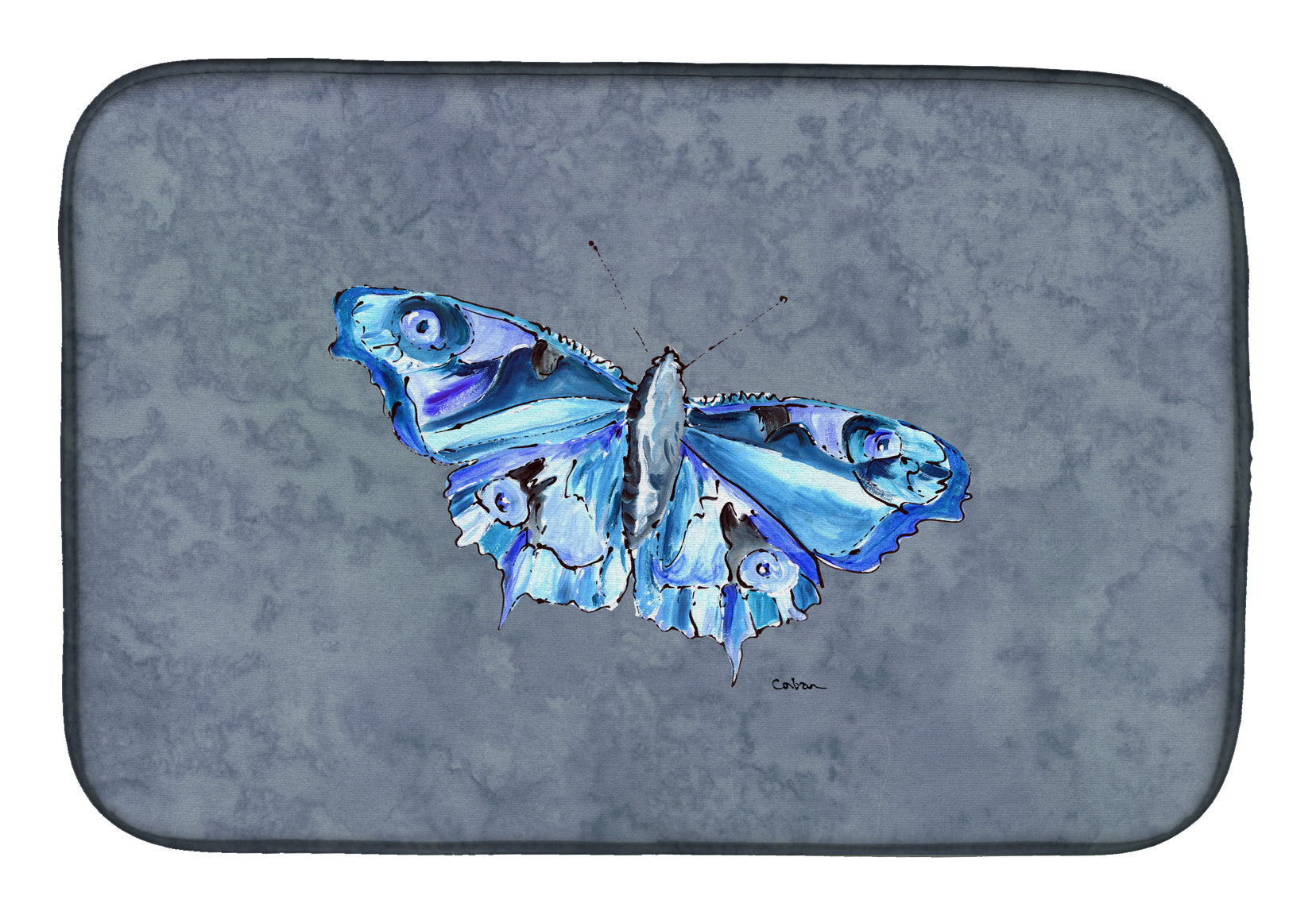 Butterfly on Gray Dish Drying Mat Absorbent Dish Drying Mat Pad for Kitchen Counter Dish Drainer Mat for Countertop, 14 x 21", Multicolor