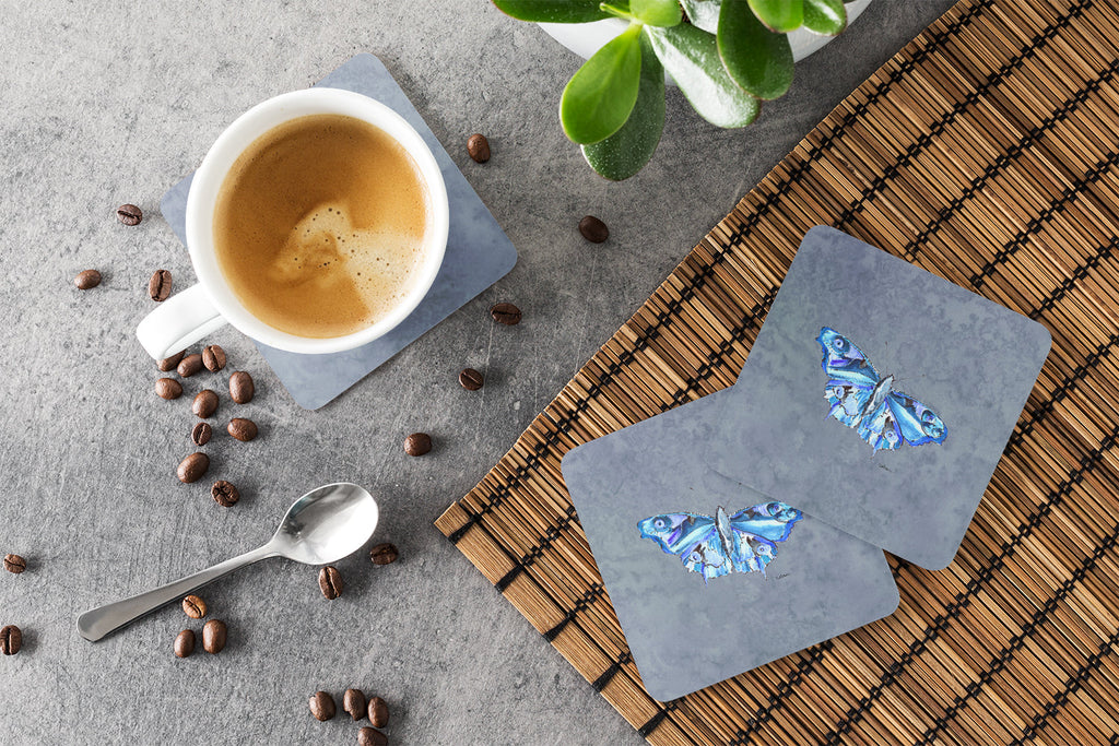 Butterfly on Gray Foam Coasters Set of 4 Cup Coasters for Indoor Outdoor, Tabletop Protection, Anti Slip, Mouse pad Material