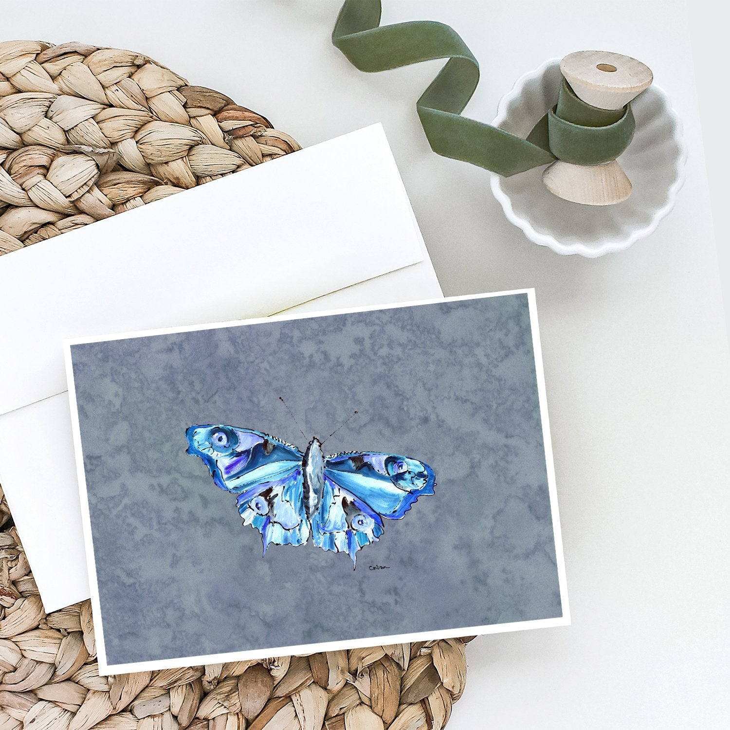 Butterfly on Gray Greeting Cards Pack of 8 Blank Cards with Envelopes Whimsical A7 Size 5x7