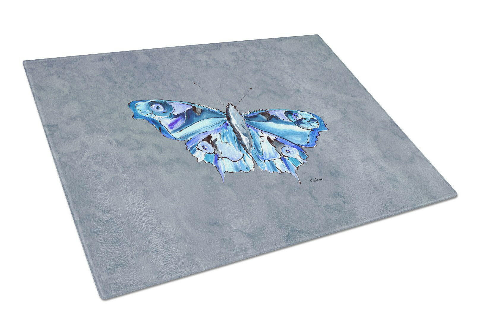 Butterfly on Gray Cutting Board Tempered Glass Kitchen Cutting Surface, Heat Resistant Chopping, Non-Slip Feet, Food Prep & Serving