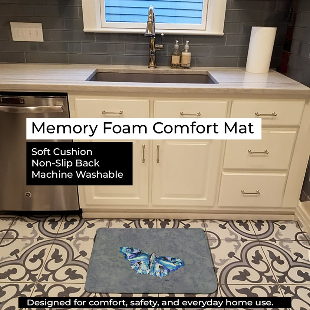 Butterfly on Gray Memory Foam Kitchen Mat Machine Washable Anti-Fatigue Cushion Comfort Bath or Kitchen Rug