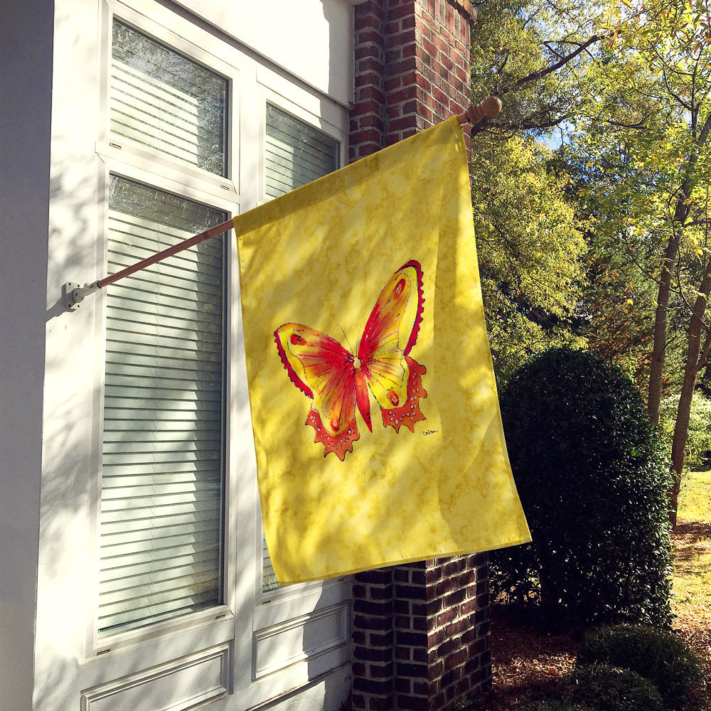 Butterfly on Yellow House Flag 28x40 Porch Sleeve Pole Decorative Outside Yard Banner Artwork Wall Hanging, Polyester