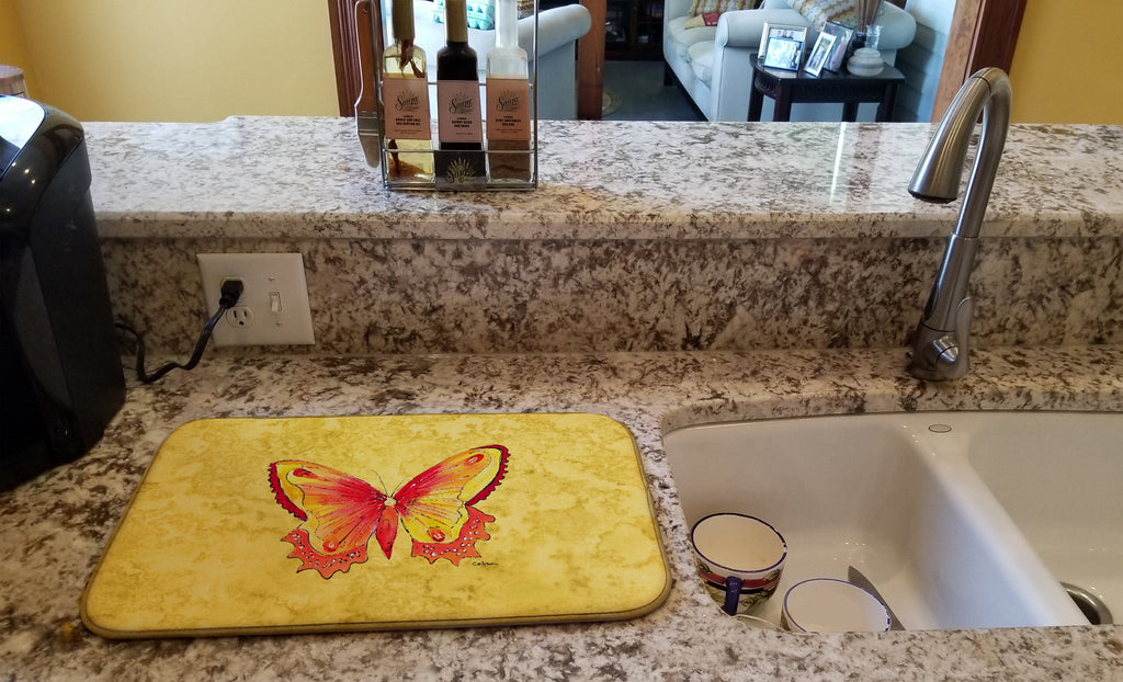 Butterfly on Yellow Dish Drying Mat Absorbent Dish Drying Mat Pad for Kitchen Counter Dish Drainer Mat for Countertop, 14 x 21", Multicolor