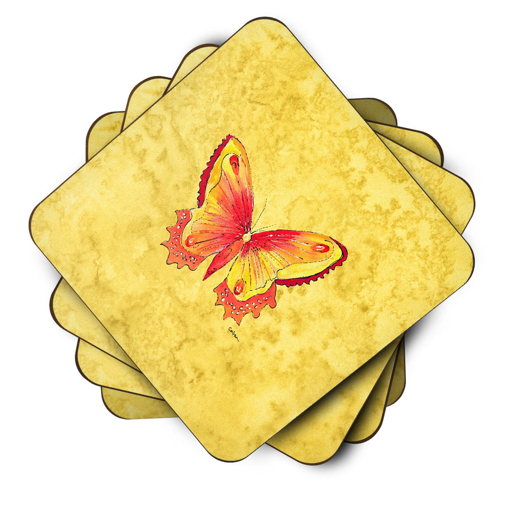 Butterfly on Yellow Foam Coasters Set of 4 Cup Coasters for Indoor Outdoor, Tabletop Protection, Anti Slip, Mouse pad Material