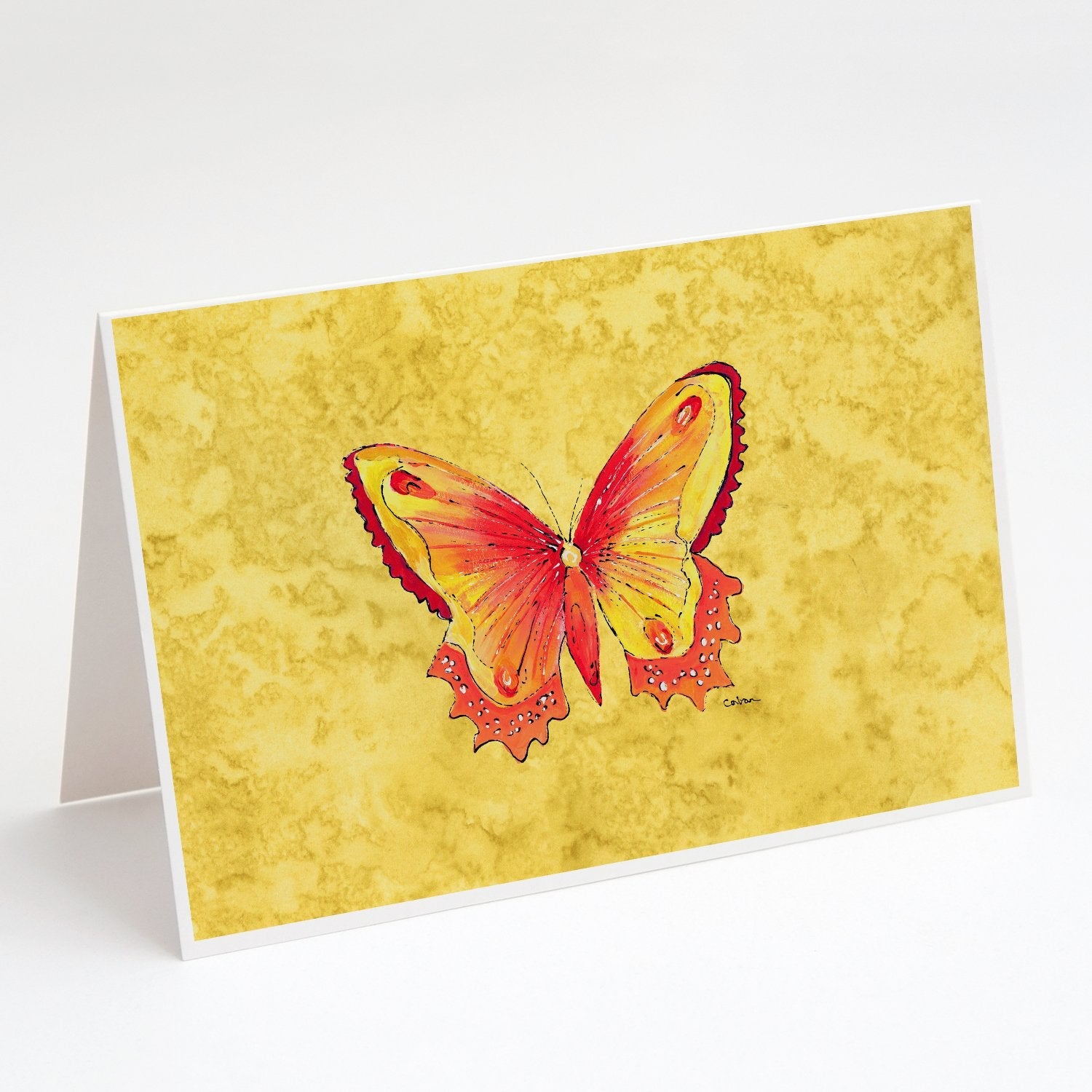 Butterfly on Yellow Greeting Cards Pack of 8 Blank Cards with Envelopes Whimsical A7 Size 5x7