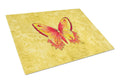 Butterfly on Yellow Cutting Board Tempered Glass Kitchen Cutting Surface, Heat Resistant Chopping, Non-Slip Feet, Food Prep & Serving