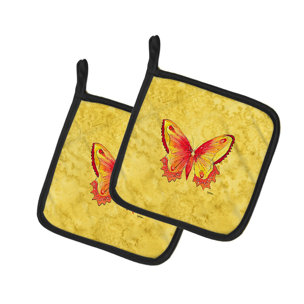 Butterfly on Yellow Pot Holder Set of 2 Heat Resistant Quilted Hot Pads 7.5 x 7.5 Inch, Insulated Kitchen Trivets for Cooking & Baking