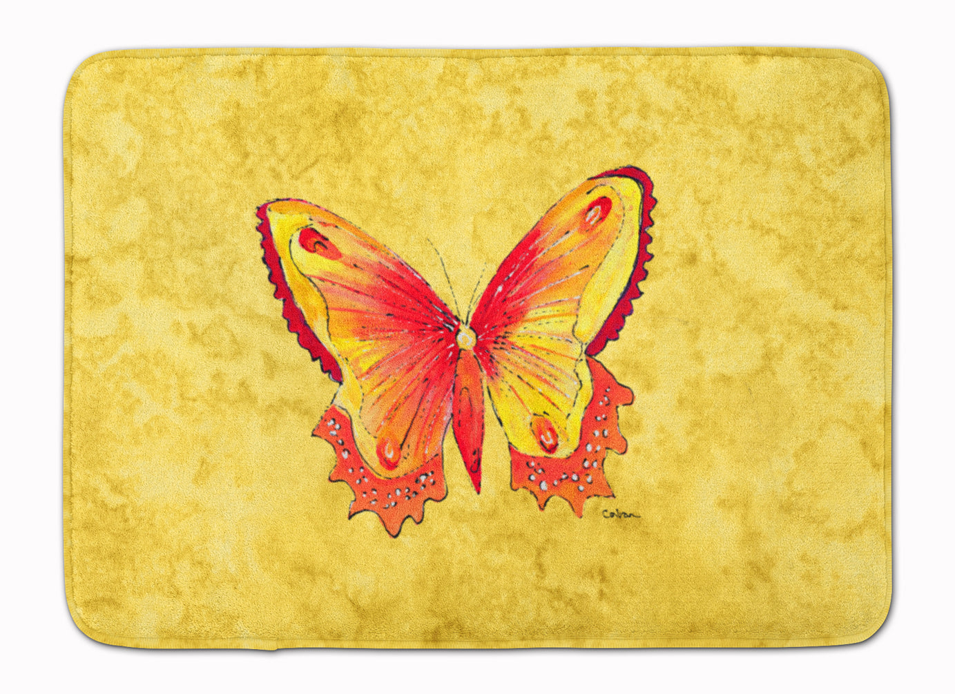 Butterfly on Yellow Memory Foam Kitchen Mat Machine Washable Anti-Fatigue Cushion Comfort Bath or Kitchen Rug