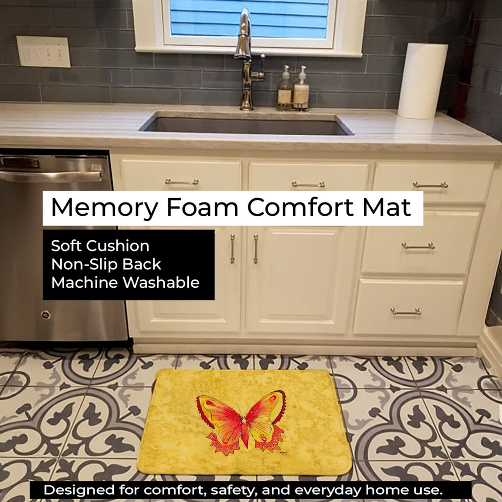 Butterfly on Yellow Memory Foam Kitchen Mat Machine Washable Anti-Fatigue Cushion Comfort Bath or Kitchen Rug