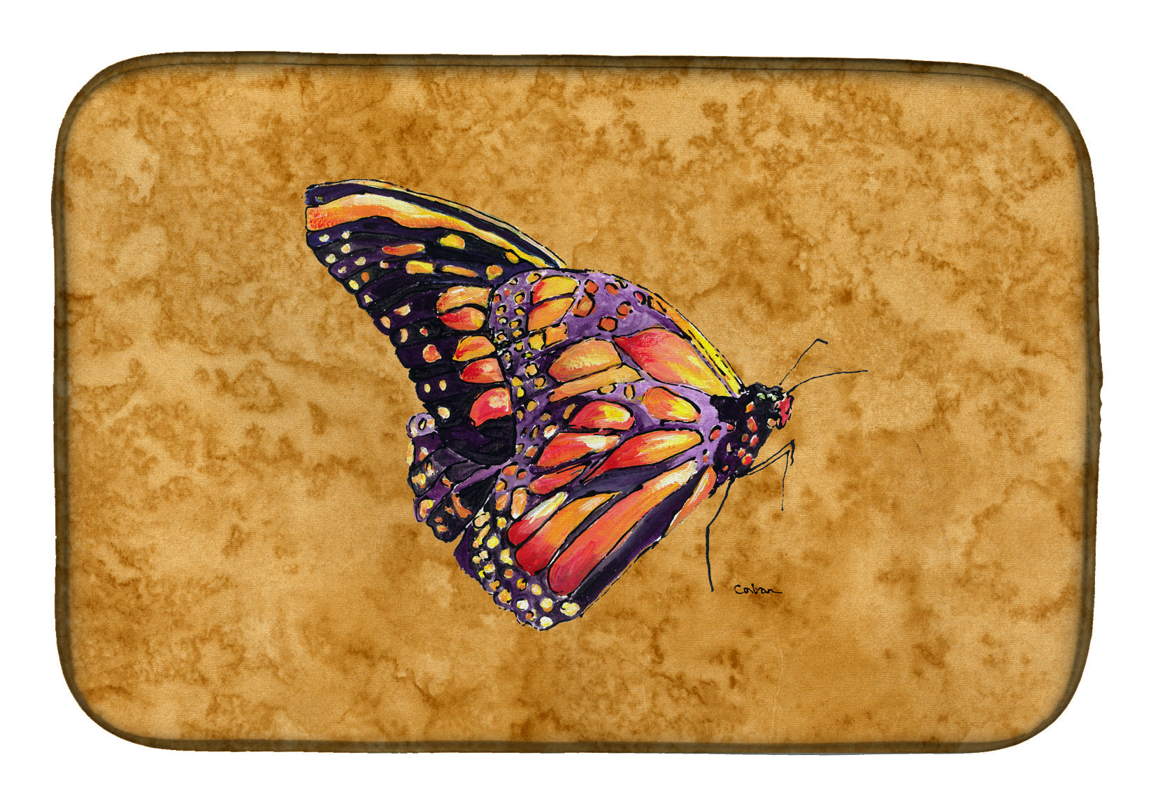 Butterfly on Gold Dish Drying Mat Absorbent Dish Drying Mat Pad for Kitchen Counter Dish Drainer Mat for Countertop, 14 x 21", Multicolor