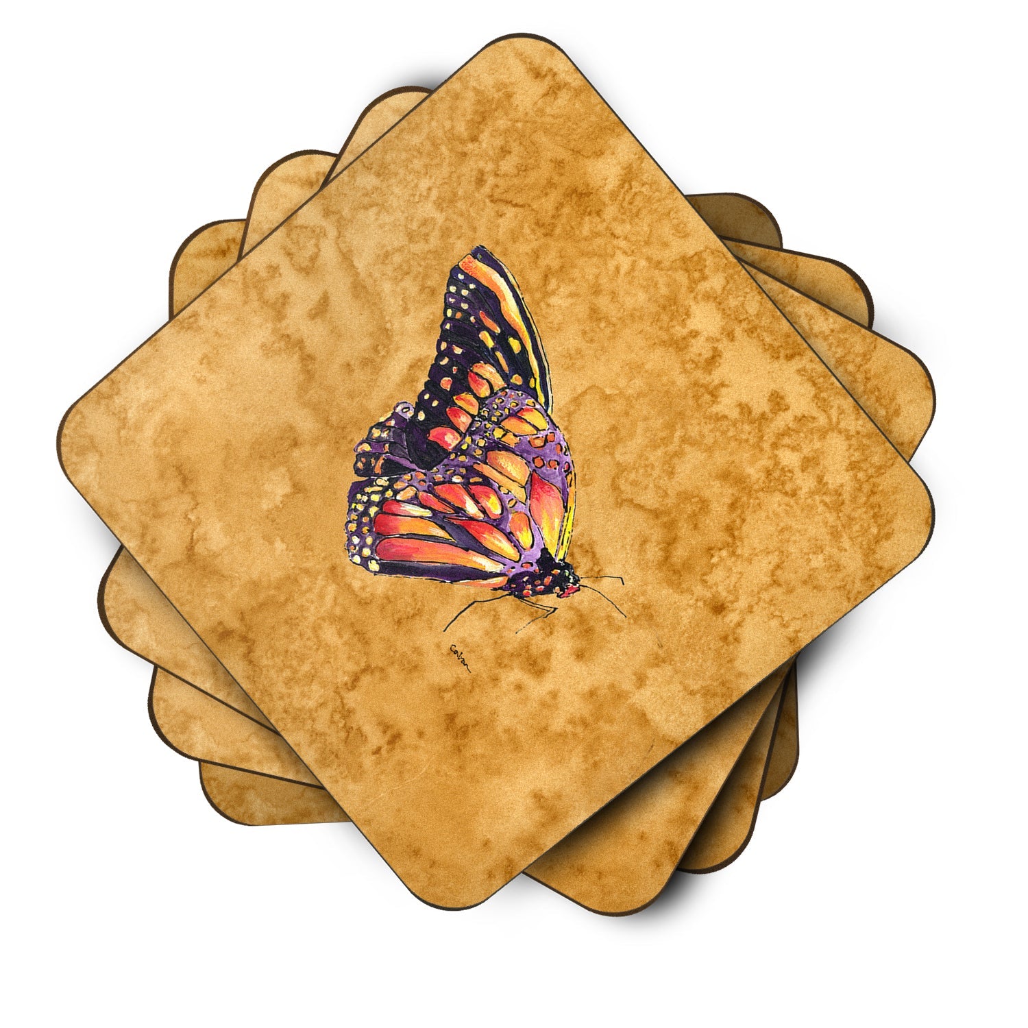 Butterfly on Gold Foam Coasters Set of 4 Cup Coasters for Indoor Outdoor, Tabletop Protection, Anti Slip, Mouse pad Material