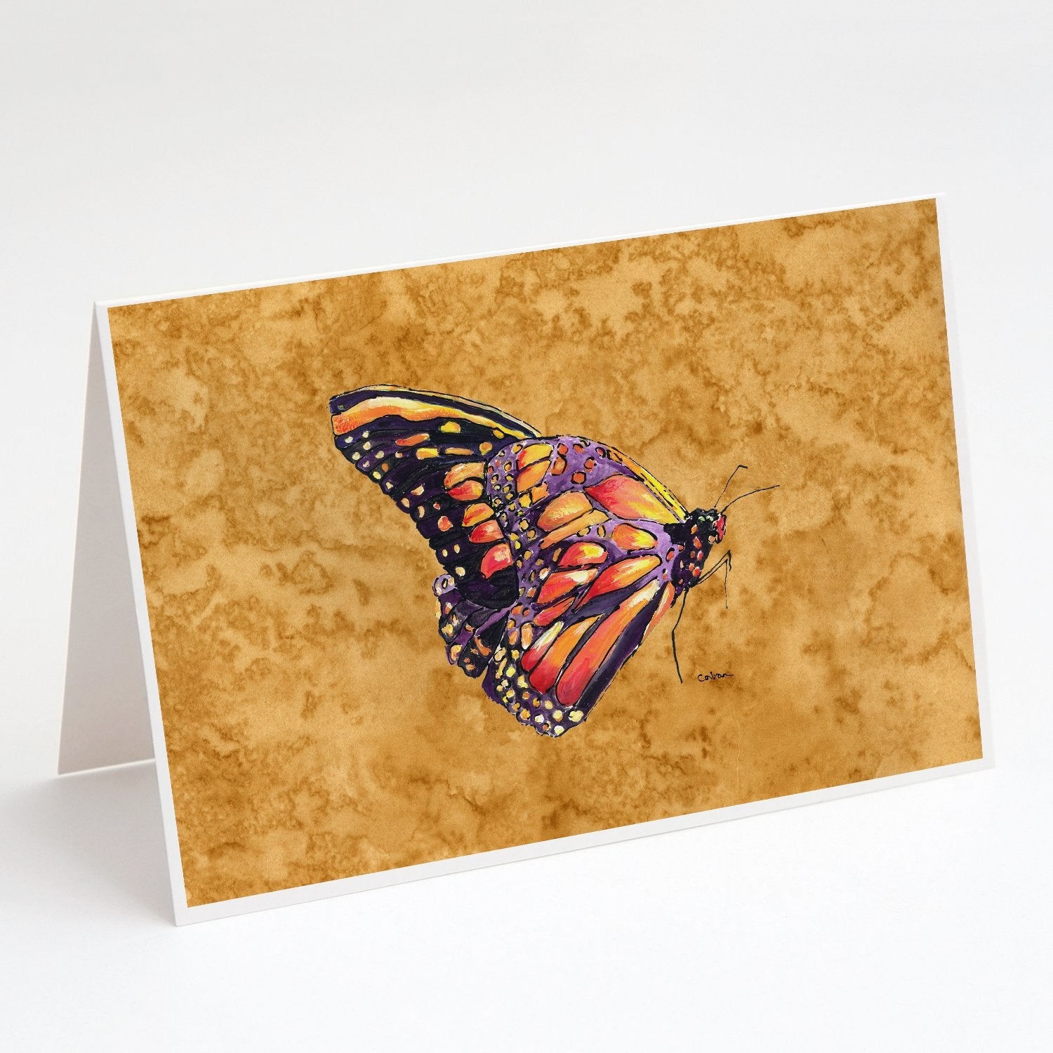 Butterfly on Gold Greeting Cards Pack of 8 Blank Cards with Envelopes Whimsical A7 Size 5x7