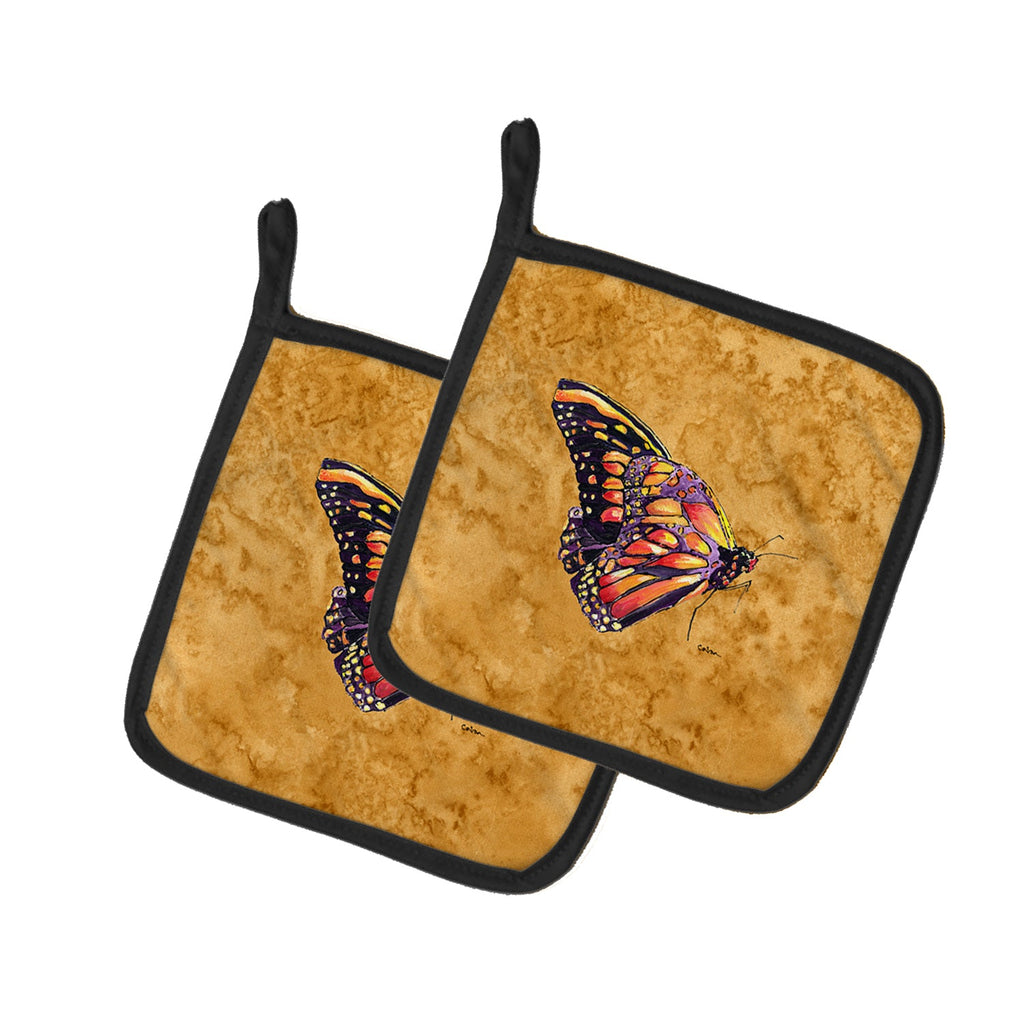 Butterfly on Gold Pot Holder Set of 2 Heat Resistant Quilted Hot Pads 7.5 x 7.5 Inch, Insulated Kitchen Trivets for Cooking & Baking
